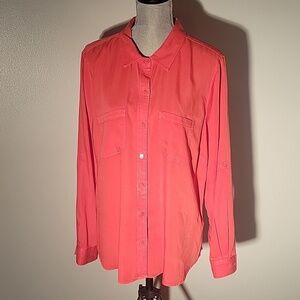 Liverpool LA Woman's Button Down Long Sleeve Watermelon Blouse, Size: XL